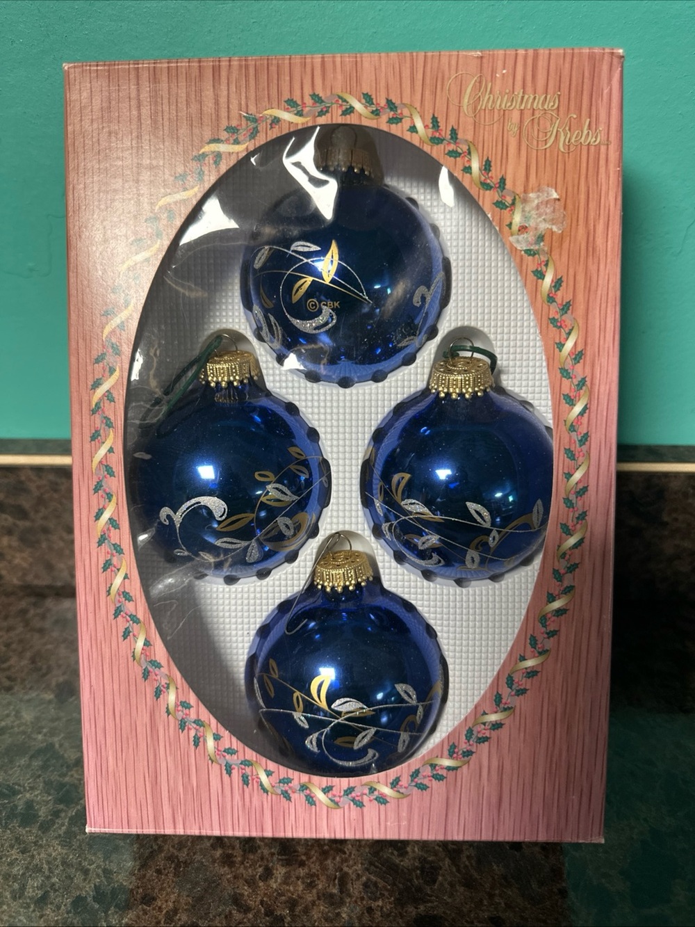 Christmas Krebs Deep Blue Glass Ornament Set - 4 Pack
